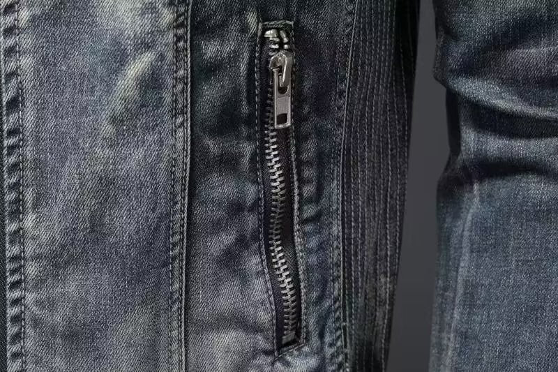 Men Denim Jackets Coats Zipper Coat Slim Fit Casual Solid Turn Down Collar Full Sleeve Regular Jacket Autumn Winter 2024