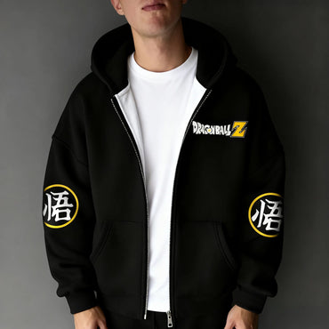 Dragon Ball Y2K Versatile Zipper Hoodie Men's Autumn/Winter New Gohan Anime Printed American Hip Hop Casual Loose Sweater Top