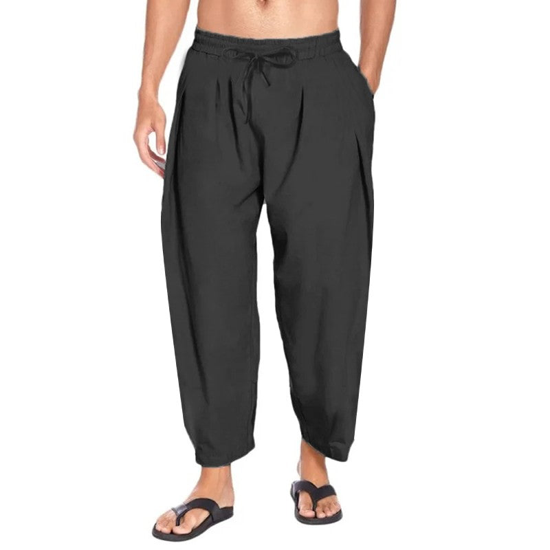 New Harem Linen Pants for Men Streetwear Joggers Mens Solid Color Long Pants Cotton Causal Men Lightweight Trousers