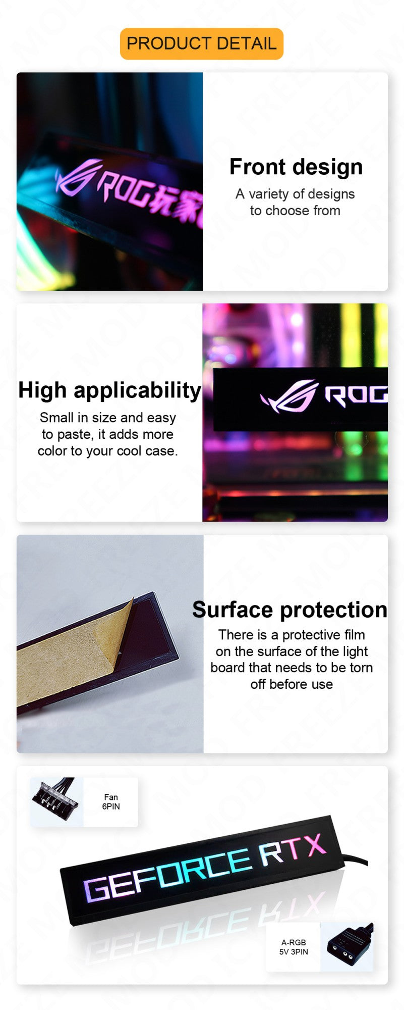 Painel Lateral FREEZEMOD Mini VGA com Luz 5V 3PIN A-RGB Placa Gráfica Luminosa Placa de Identificação Painel de Luz Decorativo para Gabinete PC AURA SYNC