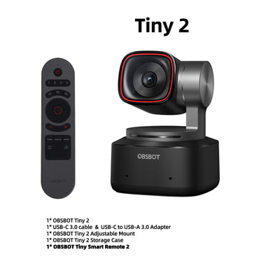 OBSBOT Tiny 2 Webcam 4K Voice Control PTZ, AI Tracking Multi-Mode & Auto Focus, Web Camera with 1/1.5" Sensor, Gesture Control,