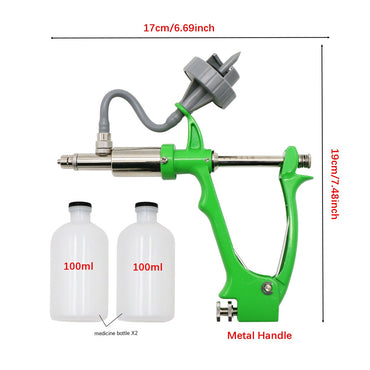 1 Unidade Seringa Automática de 2/5ml para Frango Porco Boi Ovelha com 2 Frascos de Vacina Injeção Contínua Ajustável para Aves