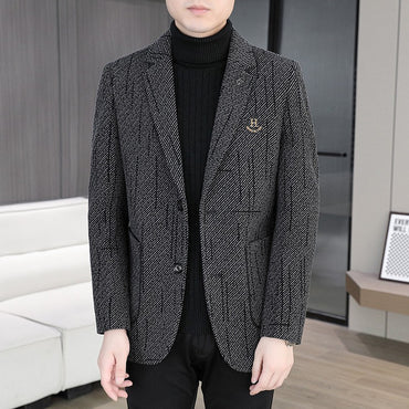 2026 Men's Striped Embroidered Casual Wool blazer