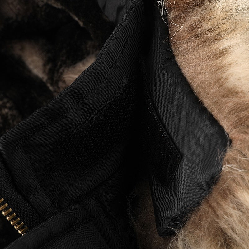 Men's Winter Black Aviator Jacket with Detachable Faux Fur Trimmed Hooded Cold Fashion Embroidered Badge and Zipper Pockets