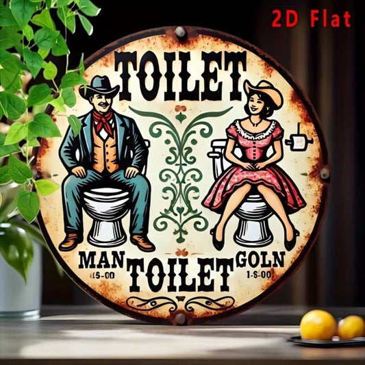 Vintage "WC Restroom" Round Iron Sign - 7.87x7.87" Elegant Couple Art, Bathroom Bar Decor, Easy Hang