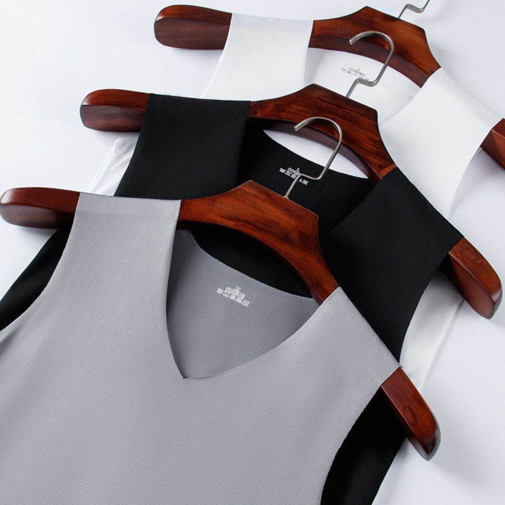 Casual Fashion Stretch Tight Slim Solid Undershirt Ice Silk Seamless Men's Tank Tops