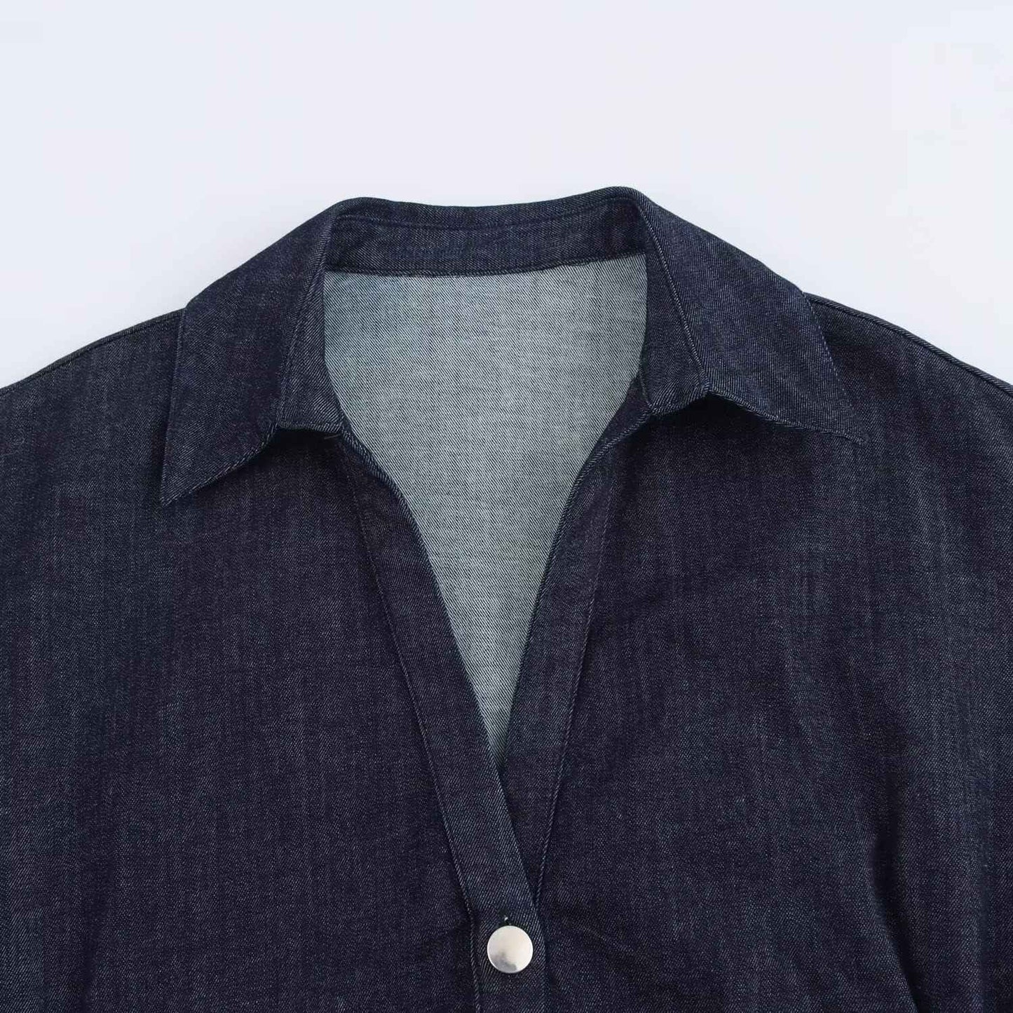ETJ 2025 Spring New 1975 series denim MIDI dress with lapel side zipper fashion