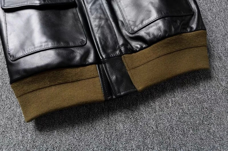 A2 Men's Bomber Jacket Tea Core Horse Leather Cropped Motorcycle Jacket Natural Leather Loose Coat Military Men's Leather Jacket
