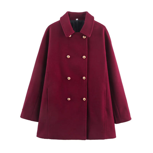 Thickened Double-Breasted Warm Collar Two-Tone Women's Winter Coat Fashionable Commute Style Polyester Fiber Long Sleeve Coat