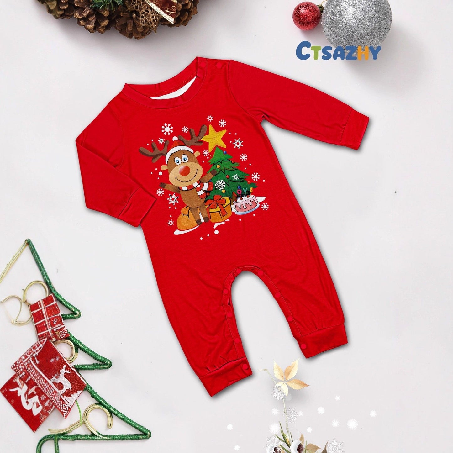 2025 Christmas Family Matching Pajamas Adult Kid Baby Outfits Deer Stars Tree Tops+Pants 2PCS Xmas Sleepwear Pyjamas Dog Clothes