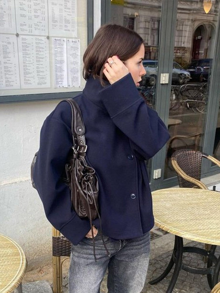 Fashion Stand Collar Solid Short Coat Women Casual Solid Single Breasted Loose Fit Coat 2025 Winter Chic Windproof Jackets