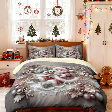 3pcs imitation relief Christmas Santa Claus Merry Christmas, print coreless bedding set multi size bedroom bedding decoration