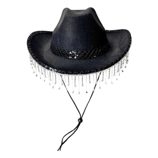 31BB Western Bridal Accessory Rhinestones Studded Tassels Lace Cowboy Hats Panama Hat Photography Props