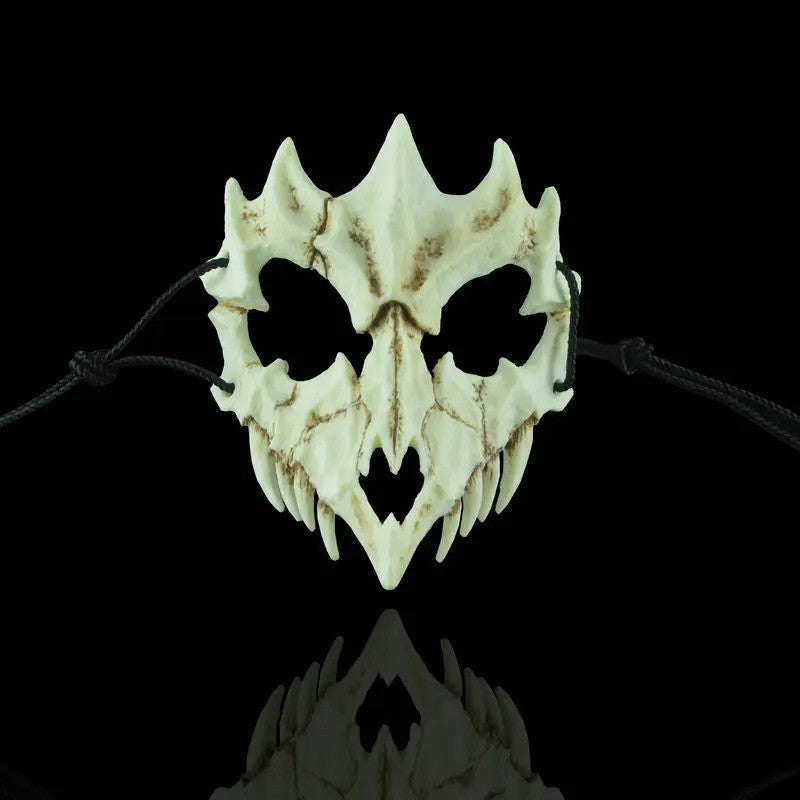 Halloween Skull Mask Long Teeth Demon Skeleton Half Face Cosplay Party Mask Scary Horror Wolf Dragon Tiger Costume Accessory