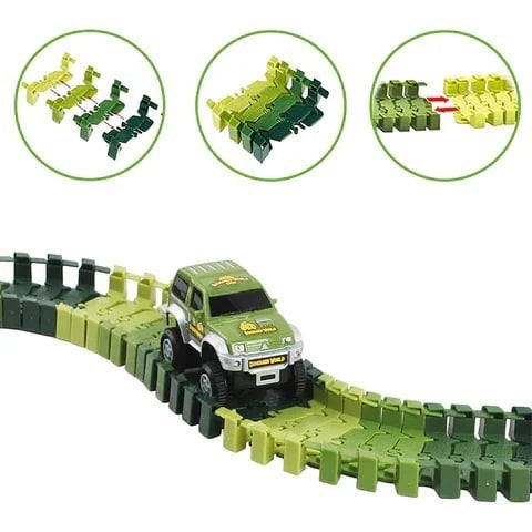 Pista Definitiva de Dinossauros 360 Novo Conjunto de Pistas de Dinossauros Jurássicos Montáveis DIY Conjunto de Carros Elétricos de Pistas de Dinossauros