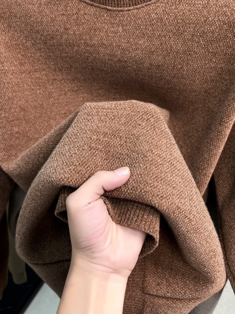 High quality plush thick men's sweater fashion brand letter embroidery winter warm round neck Korean casual knitted pullover