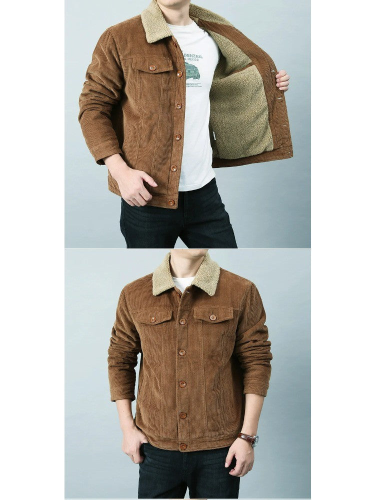 Male Cotton Jackets Padded Warm Loose Parka Coat Corduroy Short Jacket Man Solid Fur Collar Windbreaker Winter Men Fleece Jacket