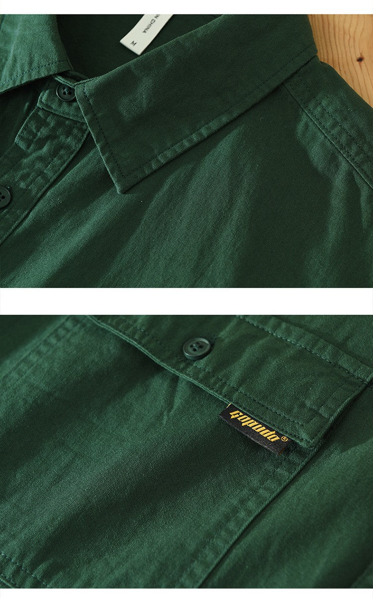 Retro Male Cargo Shirt Jacket Cotton Uniform Light Casual Work Safari Style Shirts Mens Handsome Trendy Versatile Loose Tops