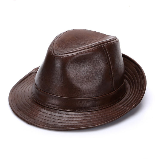 2025 Men Fashion Caps Autumn Winter Warm New Cowboy 100% Real Cowhide Leather Hats Men Real Genuine Cowhide Leather Top Hats