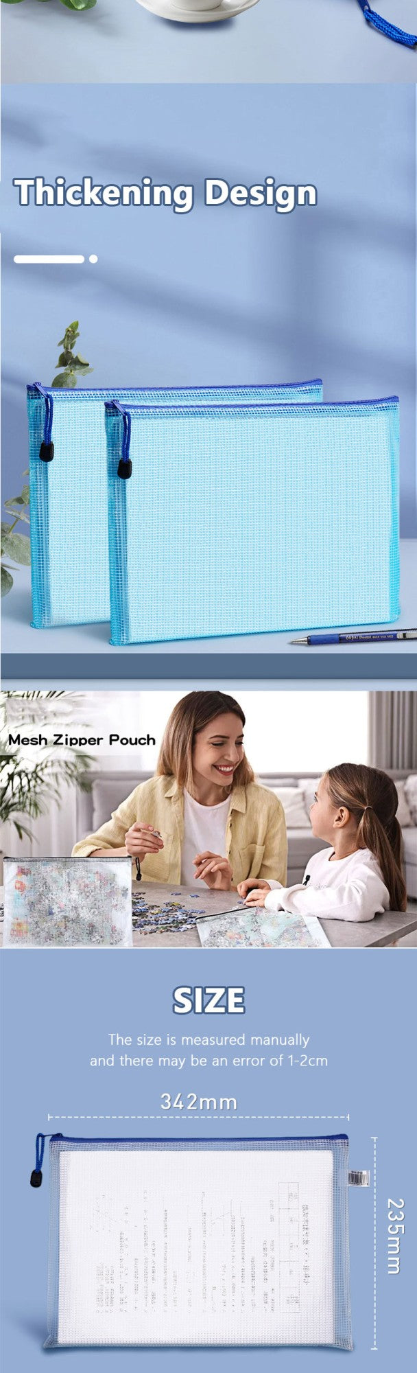 5PCS Stationery Storage Folder File Mesh Zipper Pouch A3 A4 A5 A6 B4 B5 Document Bag Zip File Folder School Office Supplies