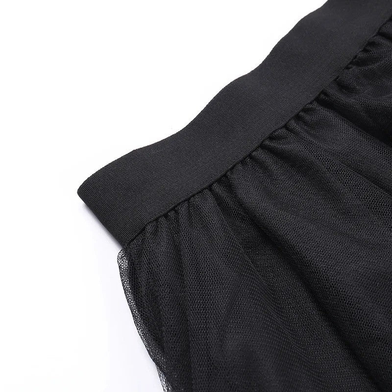 Sexy Net Yarn High-Waisted Irregular Skirt for Women Summer New European and Ame