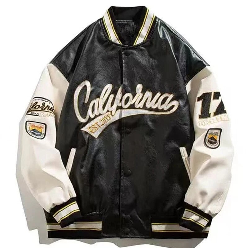 PU Leather Varsity Bomber Jacket Embroidery Pilot Baseball Jacket Men Hip-Hop Streetwear Women 2024 New Harajuku Loose Coats