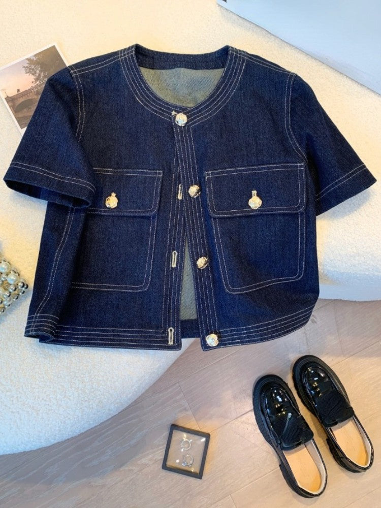 Streetwear Denim Jackets for Women Short Sleeve Summer Jean Jacket Outwear 2025 Ropa Mujer Fashion Vintage Coat Cropped Tops