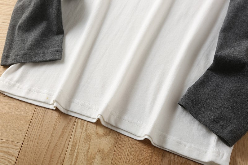 Summer New American Retro Raglan Long-sleeved O-neck Montage T-shirt Men's Fashion Simple 100%Cotton Washed Casual Sport Tops