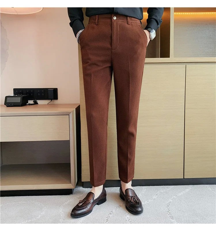 Men's Trendy High-end Feelslimming Plaid Suit Pants Casual Business Straight-leg Pants For Summer Lightweight Breathable