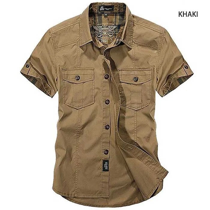 2024 Summer New Fashion Cotton Casual Shirts Men Loose Shirts Short Sleeve Turn-down Collar Military Style Male Tops