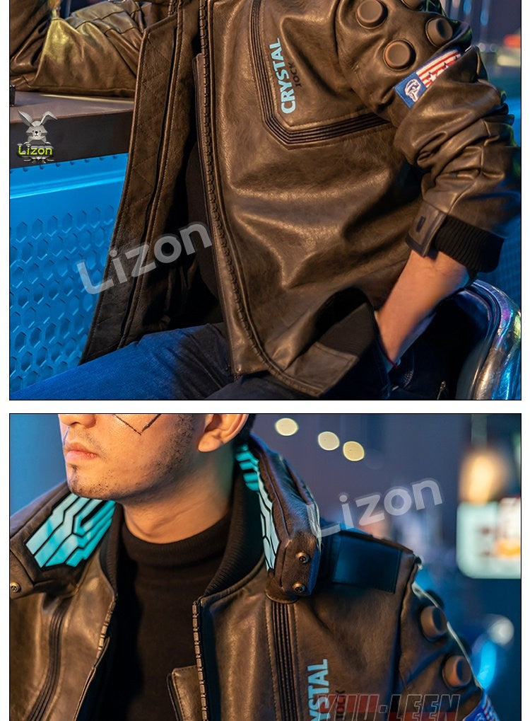 Punk 2077 Leather Jacket LED Collar V Cosplay Costumes for Man Women