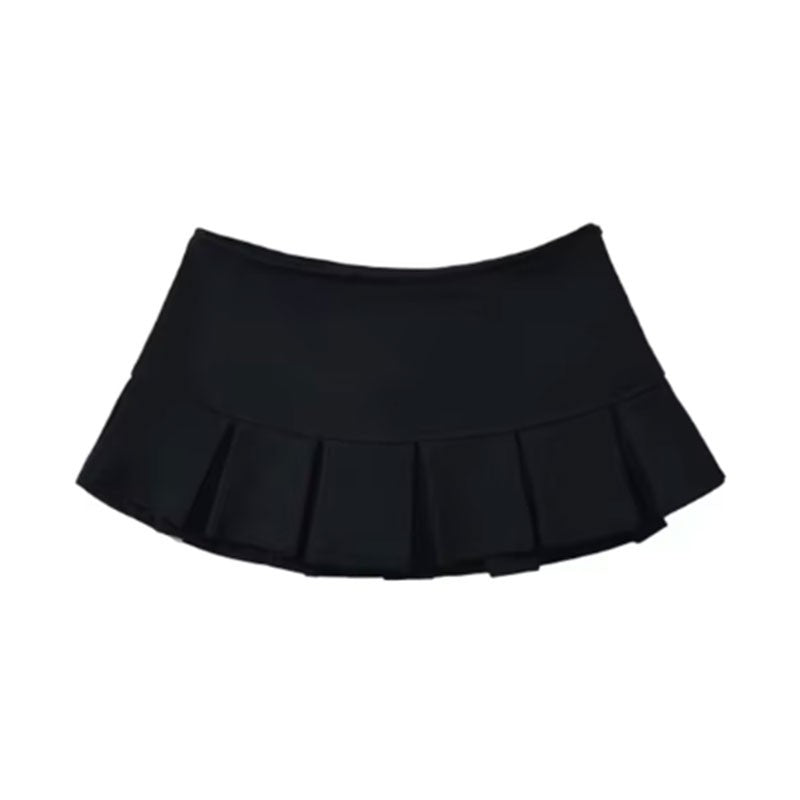 Mooyufon Fabric Y2K Mini Skirt Women Low Waist Wide Pleat Light Grey Sexy Vintag