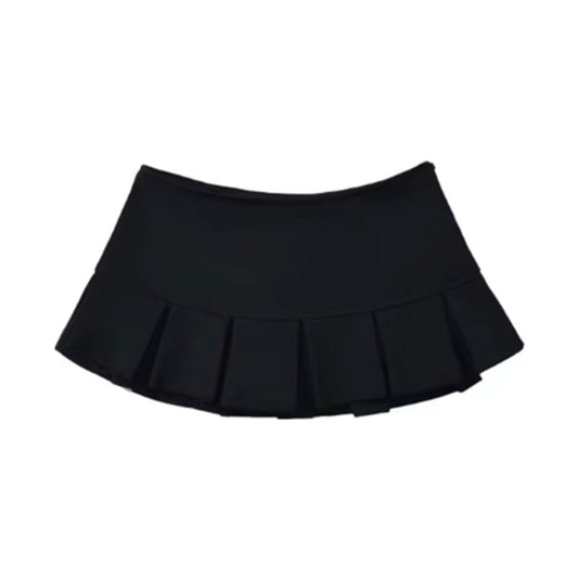 Mooyufon Fabric Y2K Mini Skirt Women Low Waist Wide Pleat Light Grey Sexy Vintag