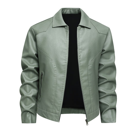 Men's Large Leather Jacket Fashion Collar PU Leather Motorcycle Slimming Cycling Coat New Men Waterproof Leather Jacket