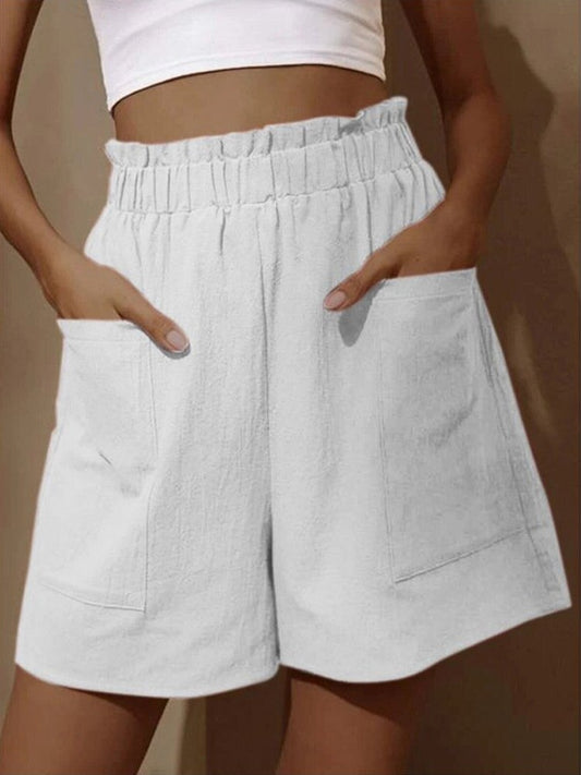 Summer New Loose Large Size Casual Shorts Women's Solid High Waist Casual Pants Two Pockets Wide Leg Pants Female Shorts Sport