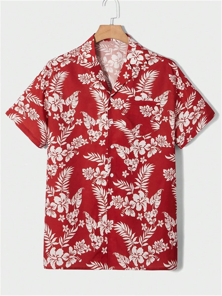 Summer men's new tropical 3D printing lapel short-sleeved shirt Hawaiian casual daily wearing large size