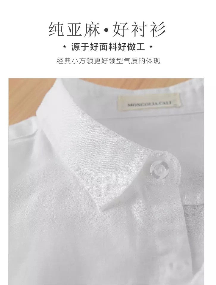 HOO2025 linen shirt young male leisure cotton shirts with short sleeves business cultivate one's morality thin comfortable shirt