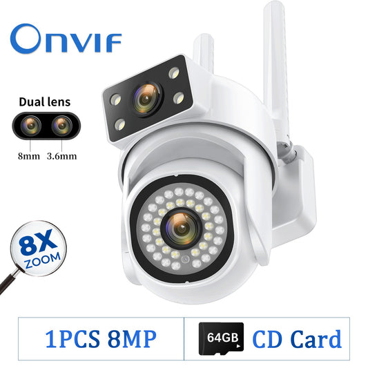 8MP 5G PTZ Dual Lens Camera Wifi IP Security Surveillance Dual Screen Video Full Color Night Vision Outdoor 6MP Cameras 8x Zoom