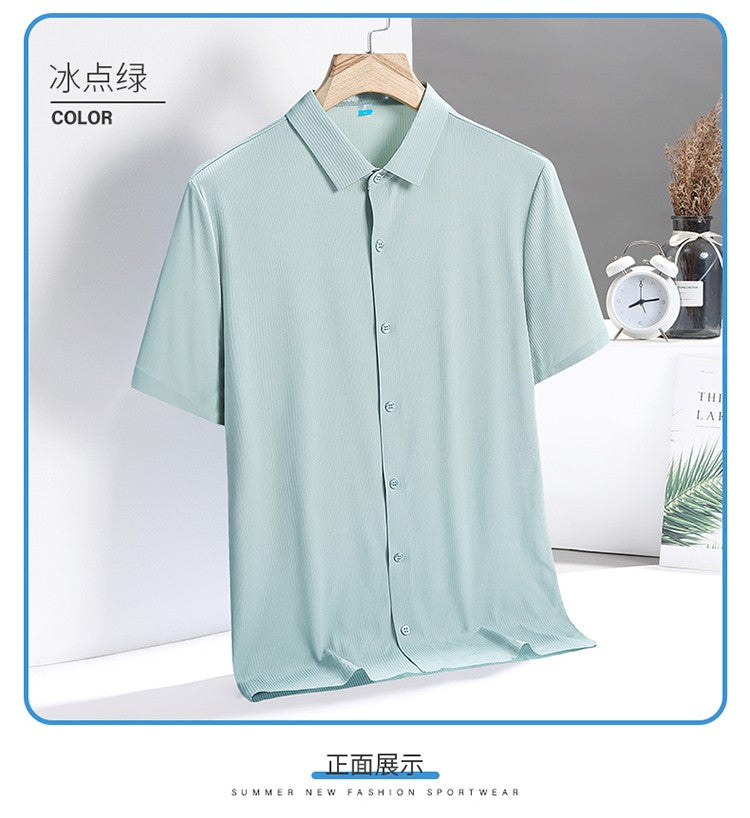Ice Silk Shirts Man Short Sleeve Top Male Quick Dry Cool Classic Big Size 5XL 6XL 7XL 8XL Large Plus Loose Summer Social Blouse
