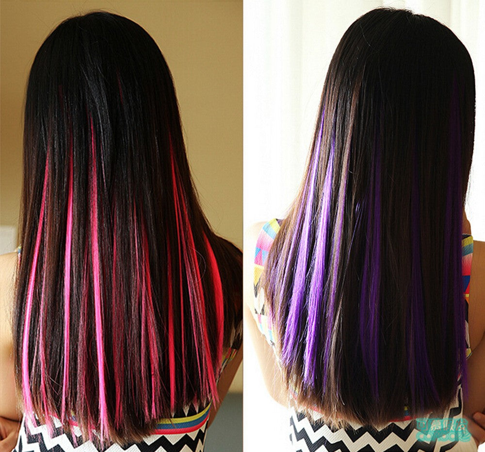 Soowee 9 Colors Synthetic Hair Straight Clip in Hair Extension Purple White Cosplay Hairpiece Rainbow Extenciones De Cabello
