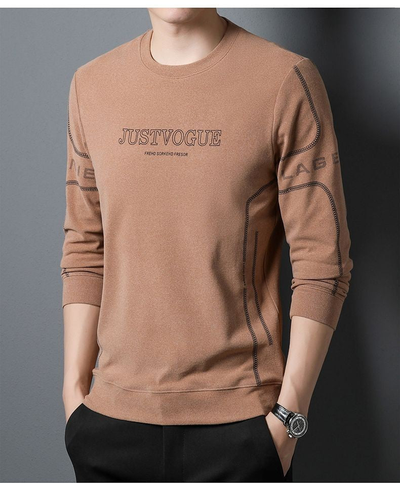 Round Neck Pullover Sweatshirt Men Thermal Underwear Double Fleece Lining Long Sleeve T-Shirt Casual