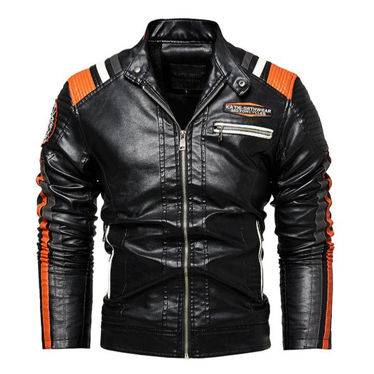 Mens Vintage Motorcycle Jacket 2023 Men Fashion New Biker Leather Jacket Male Embroidery Bomber Coat Winter Fleece Pu Overcoat