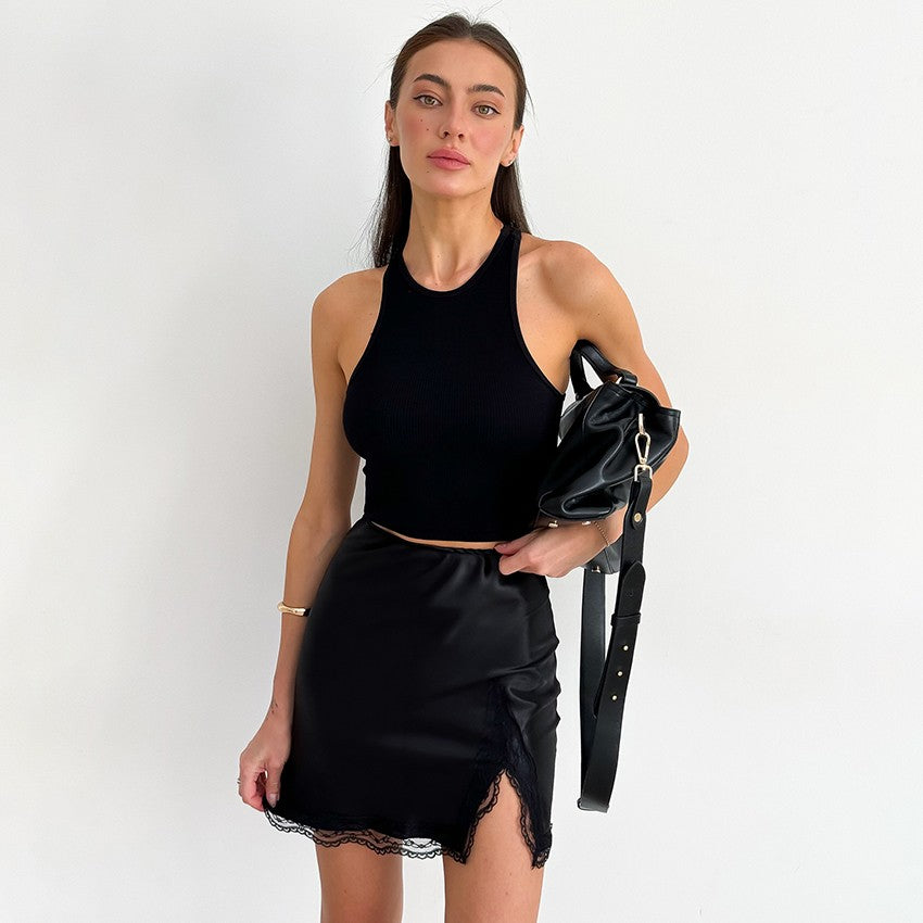 Linad Elegant Satin Embroidery Pencil Skirts Summer Sexy High Waist Split Mini S