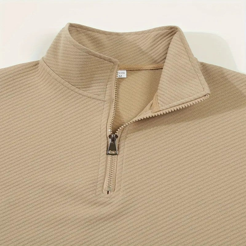Men's Business Casual Polo Long Sleeve T-shirt spring and autumn Twill jacquard zipper polo shirt Comfortable and Breathable Top