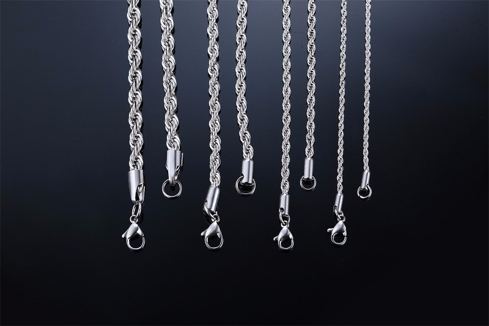 Ropes Long Necklace for Men Women,Stainless Steel Gold Color Twisted Rope Chain Collar,2/3/4/5mm Punk Basic Waterproof Jewelry