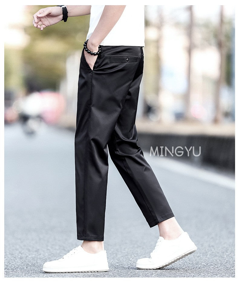 2025 New Summer Cotton Ankle Length Pants Men Slim Elastic Waist Jogger Outdoors Korean Work Suit Casual Trousers Male 28-38