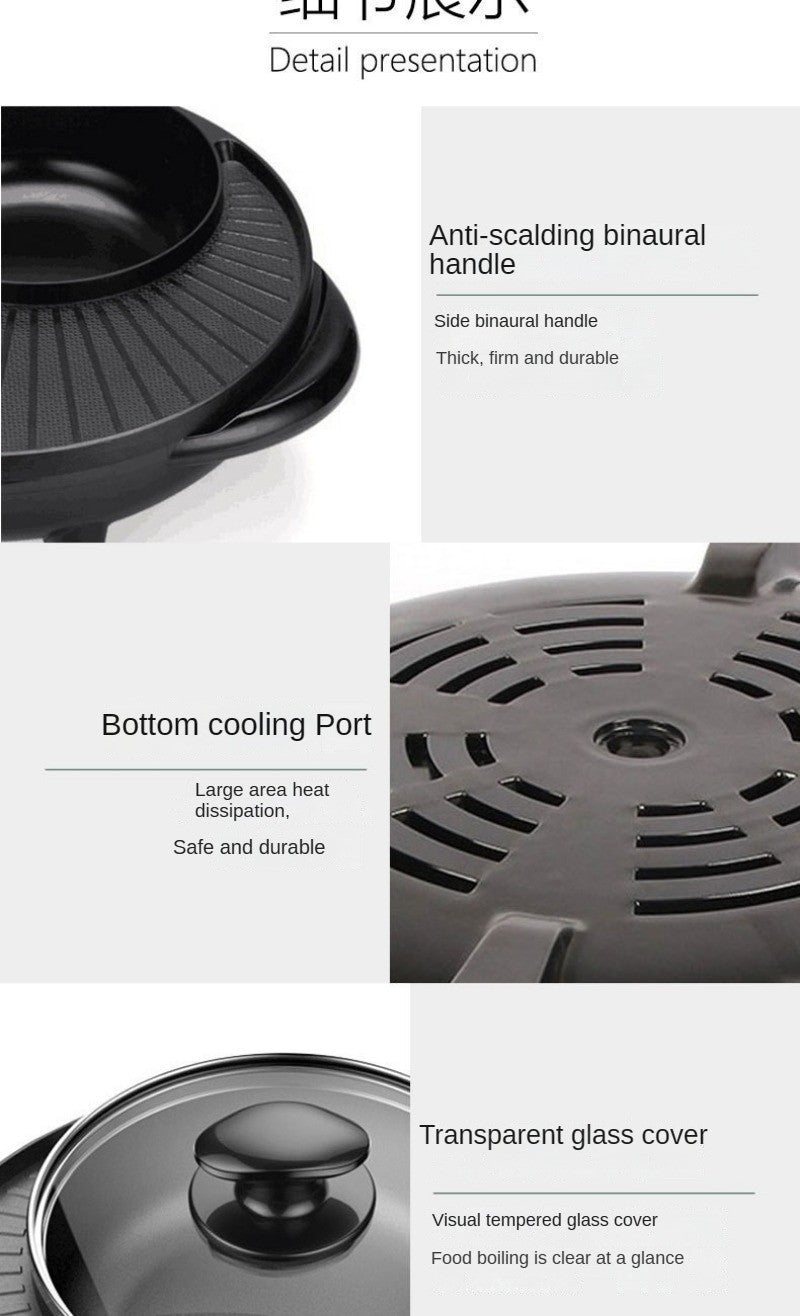 Panela elétrica doméstica, panela de fondue e churrasco coreano, panela integrada para enxágue e grelhados, assadeira multifuncional
