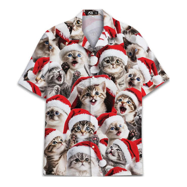 Christmas Hat Animal Graphic Blouse Santa Hawaiian Shirt Men Women Youth, Funny Raccoon Cat Shirts Holiday Aloha Xmas Outfit