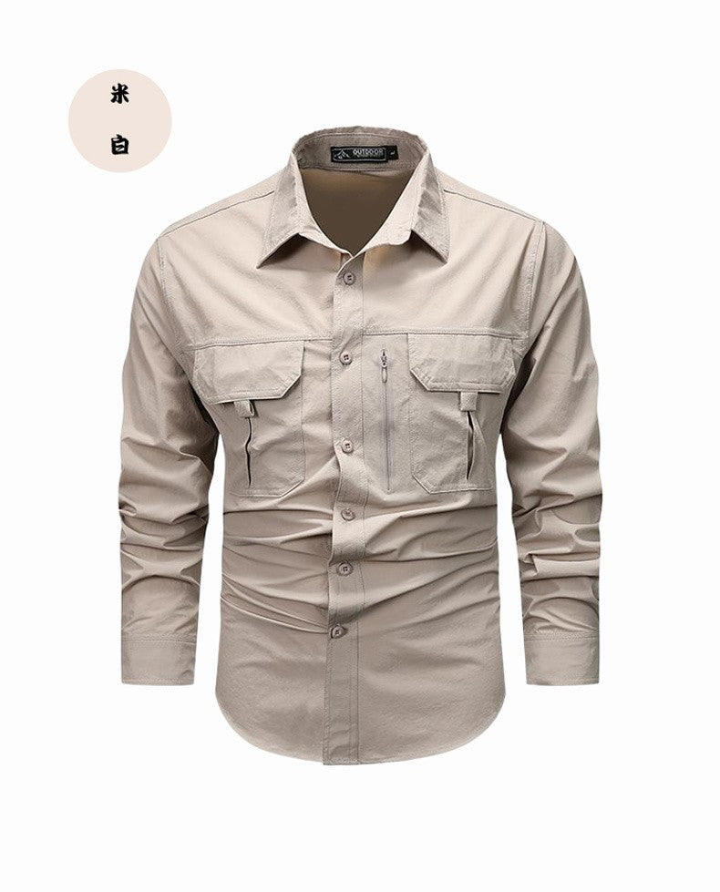 Spring Autumn Men's Shirts Tactical Work Long Sleeve Shirt Tops Outdoor Casual Multi-pocket Camp Hike Cargo Long-sleeved Shirts
