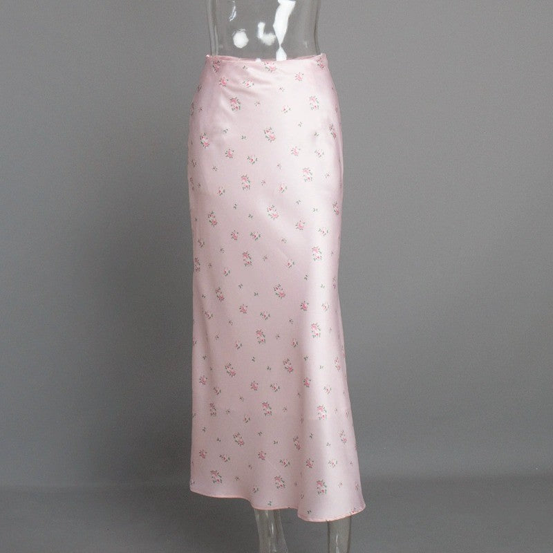 Summer Printed Fashion Long Skirt for Women High Waist Contrast Patchwork Slim E